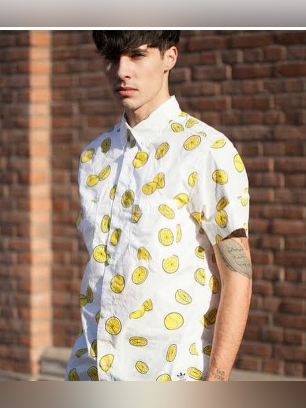 Adidas x Stan Smith Ballsmon Lemon Shirt Button Up Down Cotton Yellow Size Small